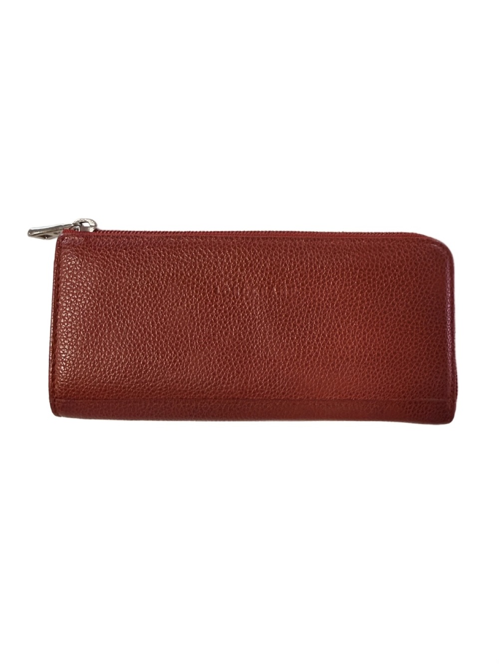 Longchamp Le Foulonné Red Pebbled Leather Zip Around Continental Wallet